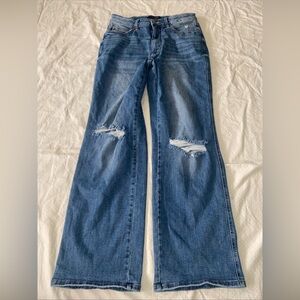 Spanx Dark Wash Pull On Slimming Distressed Straight Leg Jeans Women’s Size 14W